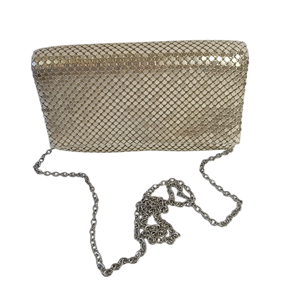 Jessica McClintock Metal Mesh Clutch Crossbody Strap Gold Party Wedding Evening - Picture 1 of 11